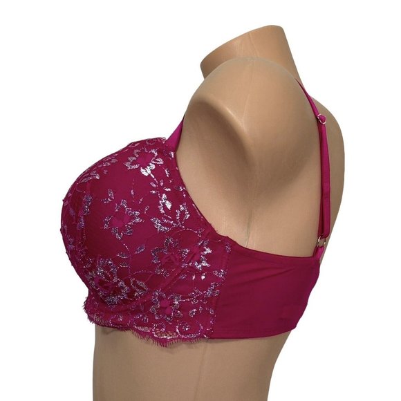 VICTORIA’S SECRET 36DD Dream Angels Lightly Lined Demi Lace Bra Dark Pink Silver - Picture 3 of 6